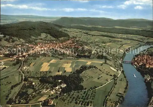 Gailingen Fliegeraufnahme mit Diessenhofen und Schloss Rheinburg Kat. Gailingen am Hochrhein