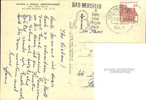Bad Hersfeld Kurheim und Pension Martins Klause  Kat. Bad Hersfeld