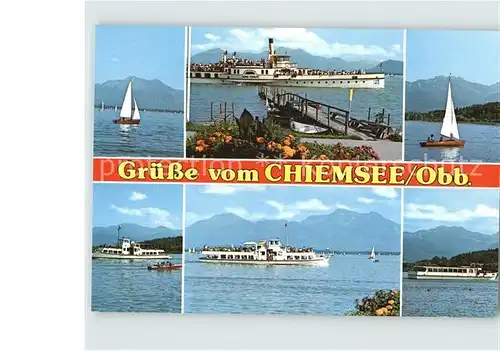 Chiemsee Segelboote Dampfer  Kat. Chiemsee