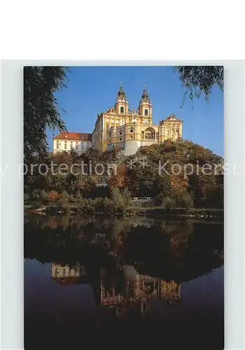 Melk Donau Stift Westansicht mit Donauarm Kat. Melk Wachau