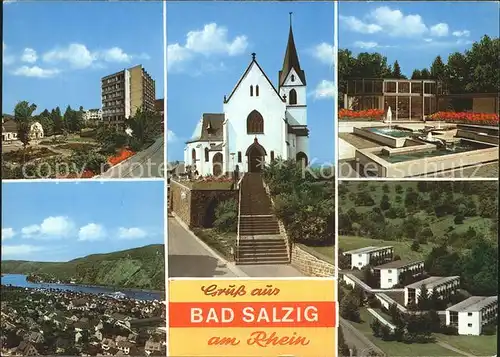 Bad Salzig Kirche Brunnen Hochhaus Gesamtansicht Kat. Boppard