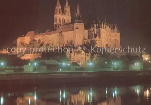 Meissen Elbe Sachsen Albrechtsburg und Dom an der Elbe bei Nacht Kat. Meissen