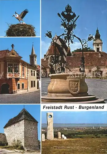 Rust Burgenland Storchennest Pfarrkirche Buergerhaus Adlerbrunnen Pulverturm Kat. Rust