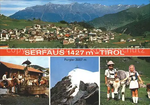 Serfaus Tirol Ortsansicht Kuhhirten Reiter Furgler Kat. Serfaus