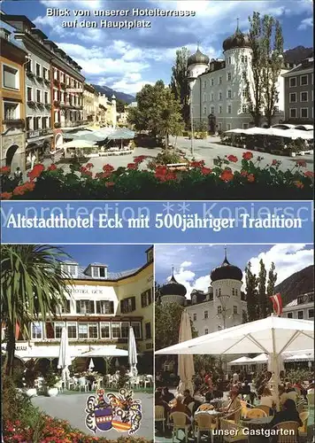 Lienz Tirol Altstadthotel Eck Blick Hotelterrasse auf Hauptplatz Kat. Lienz