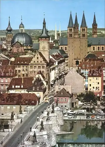 Wuerzburg Blick von der Feste auf Dom Neumuenster und Mainbruecke Kat. Wuerzburg