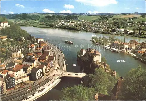 Passau Dreifluessestadt Zusammenfluss von Ilz Donau Inn Kat. Passau