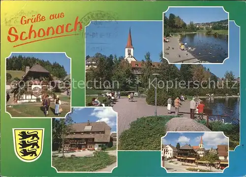 Schonach Schwarzwald Teilansichten Luftkurort und Wintersportplatz Kirche Teich Kat. Schonach im Schwarzwald