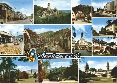 Weinheim Bergstrasse Strassenpartien Wachenburg Stadtschenke Burgruine Windeck Bahnhof Marktplatz Rathaus Schloss Park Cafe Restaurant Kat. Weinheim