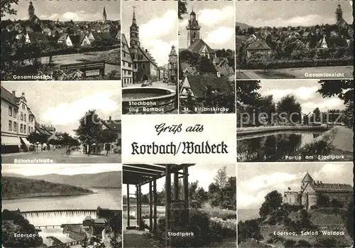 Korbach Stechbahn Rathaus Kirche Stadtpark Teich Edersee Talsperre Schloss Waldeck Kat. Korbach