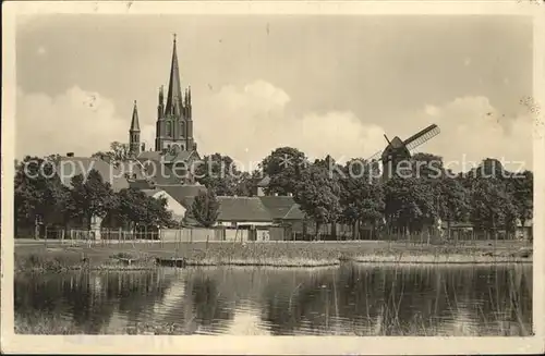 Werder Havel mit Windmuehle und Kirche Kat. Werder