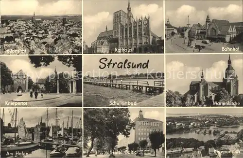 Stralsund Mecklenburg Vorpommern Bahnhof Marienkirche Kniepertor Hafen  Kat. Stralsund