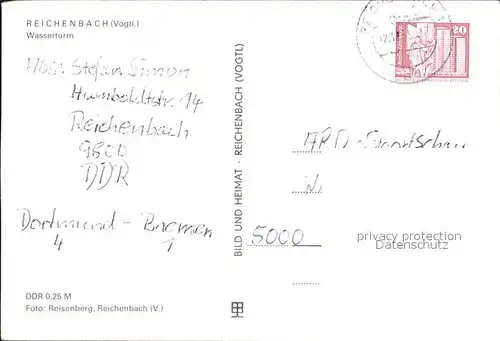 Reichenbach Vogtland Wasserturm Kat. Reichenbach