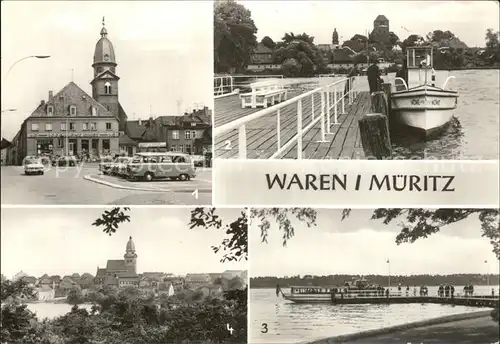 Waren Mueritz Markt Kietz Bruecke Blick vom Muehlenberg kleines Boot Moewe Kat. Waren Mueritz