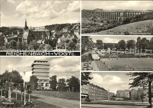 Reichenbach Vogtland Freibad Wasserturm Plantanenstrasse Goeltzschtalbruecke Kat. Reichenbach