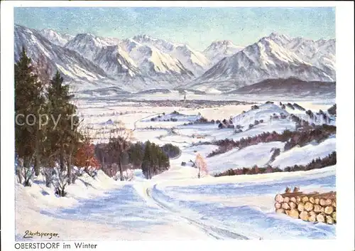 Oberstdorf Winter Kuenstlerkarte Kat. Oberstdorf