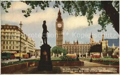 London In Parliament Square Westminster Showing Big Ben and Statue of Palmerston Kat. City of London