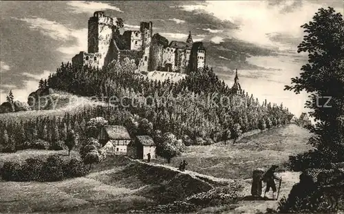 Frauenstein Sachsen Burgruine und Schloss Frauenstein Stich von 1840 Kat. Frauenstein Sachsen