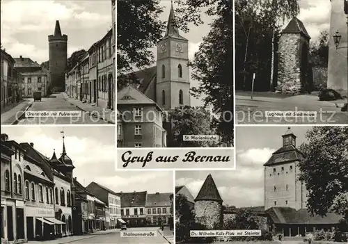 Bernau Berlin Gruenstrasse mit Pulverturm Lughaus mit Stadtmauer Steintor Kat. Bernau