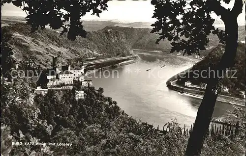 Bingen Rhein Burg Katz mit der Loreley Kat. Bingen am Rhein