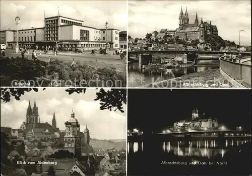 Meissen Elbe Sachsen Bahnhof Albrechtsburg und Dom Nachtaufnahme Blick vom Juedenberg Kat. Meissen