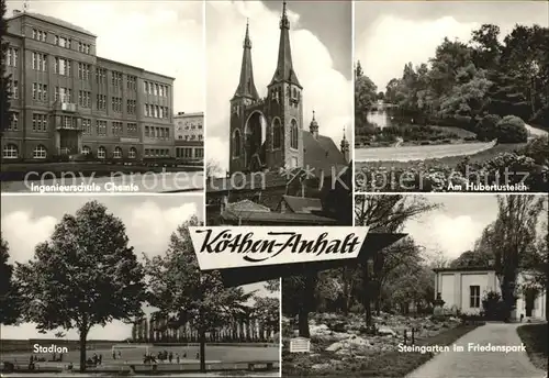 Koethen Anhalt Ingenieurschule Chemie Kirche Hubertusteich Stadion Steingarten im Friedenspark Kat. Coethen