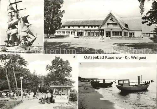 Koserow Ostseebad Usedom Segelschulschiff Wilhelm Pieck Ferienobjekt Damerow Strandweg Fischerboote am Strand Kat. Koserow
