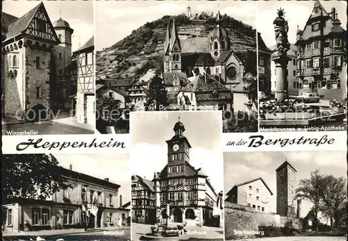 Heppenheim Bergstrasse Winzerkeller Dom und Starkenburg Marktbrunnen Liebig Apotheke Bahnhof Rathaus Starkenburg Kat. Heppenheim (Bergstrasse)