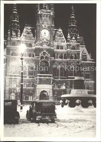 Reichenberg Liberec Rathaus mit Prometheusbrunnen im Winter