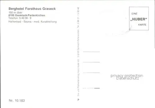 Garmisch Partenkirchen Berghotel Forsthaus Graseck Winterpanorama Alpen Huber Karte Nr 10.183 Kat. Garmisch Partenkirchen