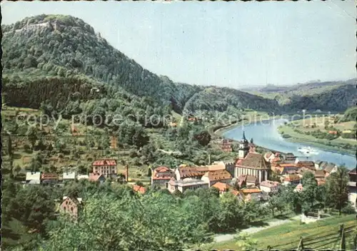 Koenigstein Saechsische Schweiz Stadtbild mit Festung Elbe Kat. Koenigstein Saechsische Schweiz