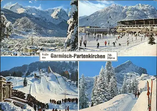 Garmisch Partenkirchen Panorama Kurort Wintersportplatz Zugspitzgruppe Olympia Eisstadion Kramer Skistadion Sprungschanzen Kreuzeck Hochalm Kat. Garmisch Partenkirchen