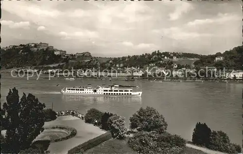 Koblenz Rhein Deutsches Eck Rhein Mosel Ehrenbreitstein Festung Dampfer Kat. Koblenz