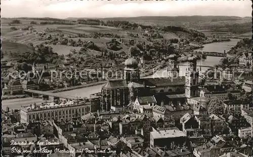 Passau Blick von der Burg Oberhaus auf Dom und Inn Dreifluessestadt Kat. Passau