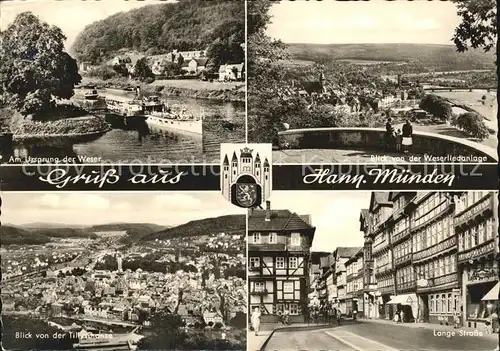 Hann. Muenden Ursprung der Weser Dampfer Weserliedanlage Lange Strasse Fachwerkhaeuser Blick von der Tillyschanze Kat. Hann. Muenden