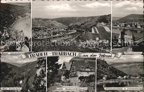 Traben Trarbach Moselbruecke Bad Wildstein Zeltlagerplatz und Ruine Grevenburg  Kat. Traben Trarbach