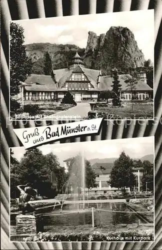 Bad Muenster Stein Ebernburg Badehaus mit Rheingrafenstein Kurhaus und Park Kat. Bad Muenster am Stein Ebernburg