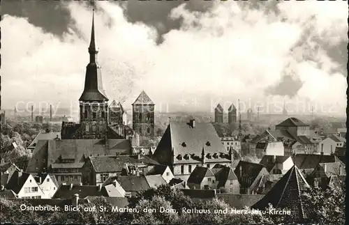 Osnabrueck Blick auf Sankt Marien den Dom Rathaus und Herz Jesu Kirche Kat. Osnabrueck