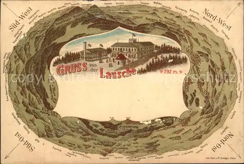 Waltersdorf Zittau Bergrestaurant Rundschau um den Berg Lausche Litho Kat. Grossschoenau Sachsen