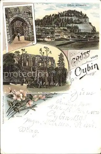 Oybin Berg Oybin Kreuzgang Kirchruine Friedhof Zittauer Gebirge Litho Reichspost Kat. Kurort Oybin