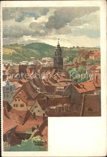 Meissen Elbe Sachsen Altstadt mit Frauenkirche Kuenstlerkarte Reichspost Kat. Meissen