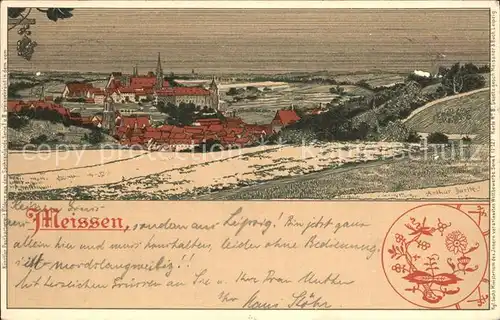 Meissen Elbe Sachsen Panorama Kuenstlerkarte Kat. Meissen