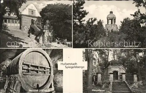 Halberstadt Spiegelsberge Schloesschen Aussichtsturm Weinfass Mausoleum Kat. Halberstadt