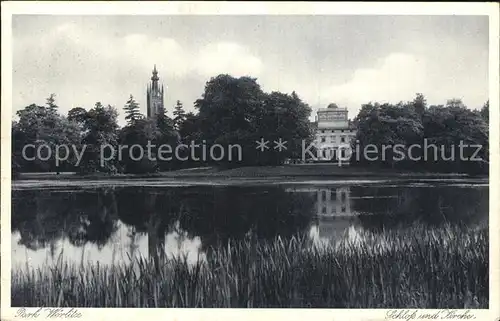 Woerlitz Woerlitzer Park Schloss und Kirche Kupfertiefdruck Kat. Woerlitz