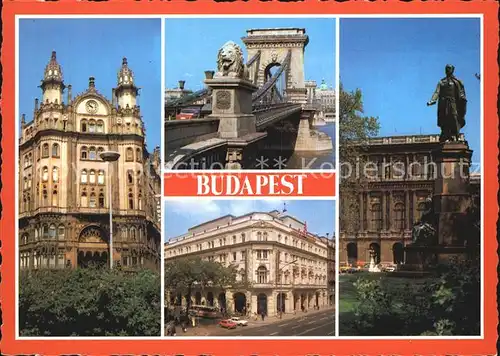 Budapest Gebaeude Innenstadt Denkmal Kettenbruecke Loewenstatue Kat. Budapest