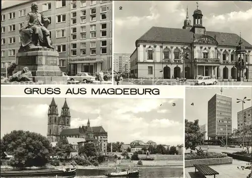 Magdeburg Otto von Guericke Denkmal Rathaus Dom Hochhaus Karl Marx Strasse Kat. Magdeburg