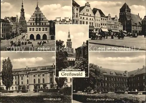 Greifswald Mecklenburg Vorpommern Rathaus Platz der Freundschaft Nicolaikirche Chirurgische Klinik Universitaet Kat. Greifswald