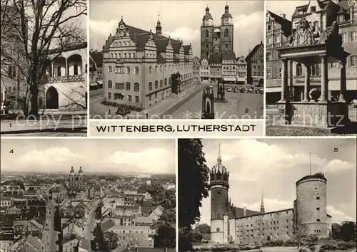 Wittenberg Lutherstadt Hof Lutherhalle Marktplatz Marktbrunnen Schlosskirche Schloss Kat. Wittenberg