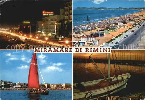 Rimini Strand Promenade bei Nacht Segelboot und Hafen Kat. Rimini