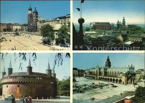 Krakow Malopolskie Rynek Glowny z koscidlem Mariackim Barbakan Zamek na Wawelu Sukjennice Kat. Krakow